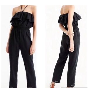 J CREW Women's Black Linen Ruffle
Romper Halter Full Length Elastic Waist